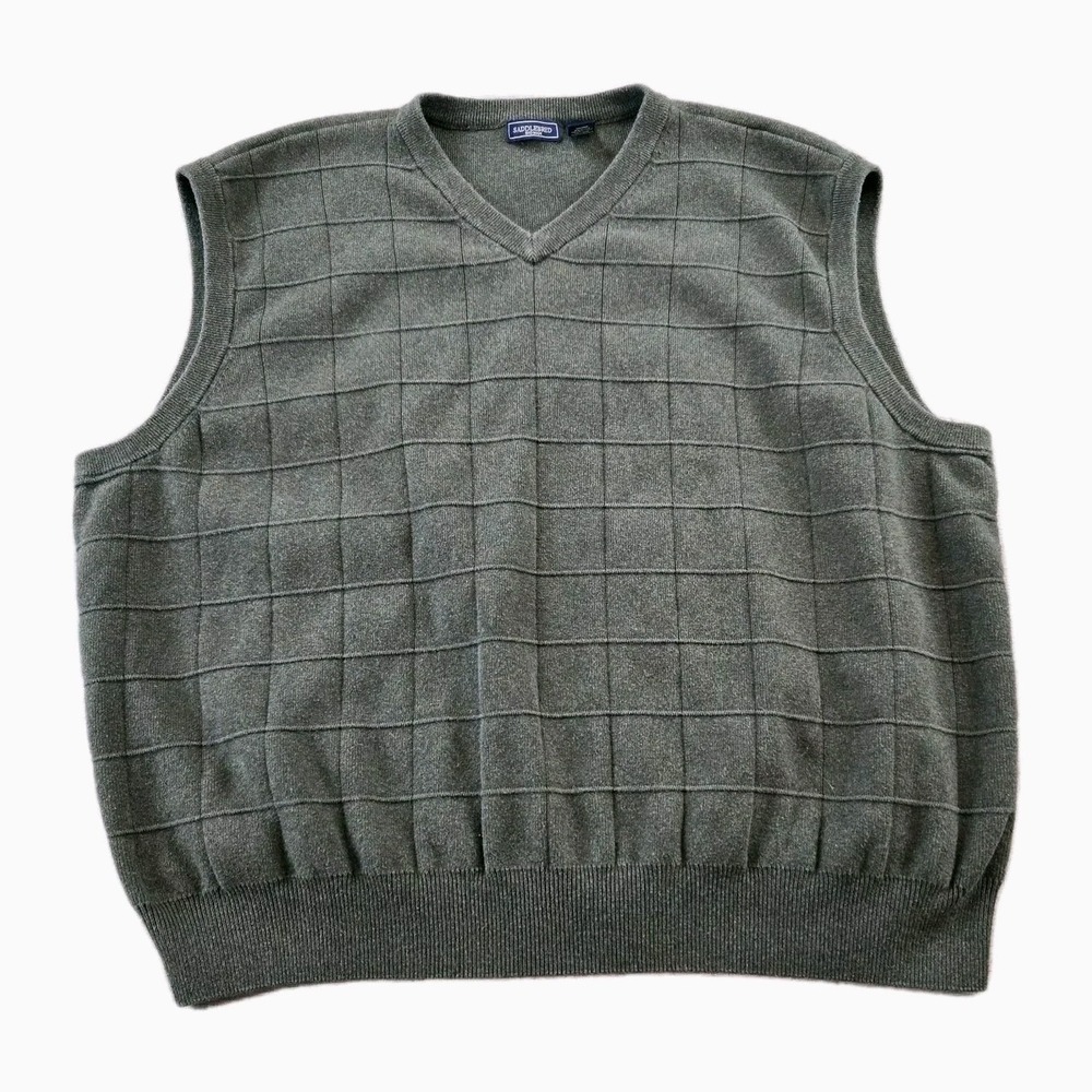 Saddened Men's Sweater Vest 100% Cotton V-neck Hunter Green Size 2XL